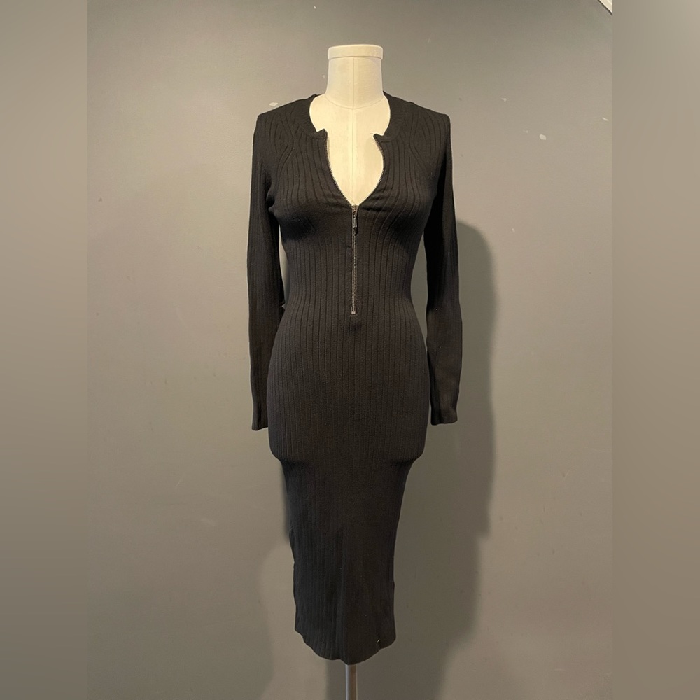 Guess Dresses Guess Knit Fitted Ribbed Sweater Dress Black